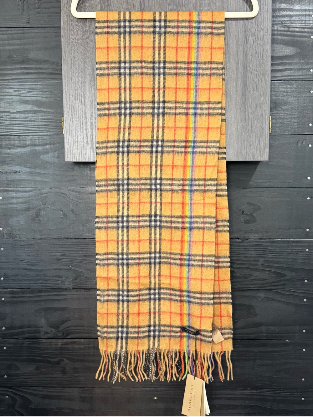 Burberry NWT Rainbow Check 100% Cashmere Scarf Made in Scotland MSRP $500+ - Picture 8 of 10